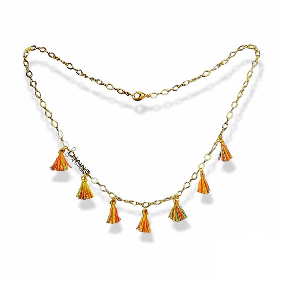 Rainbow Mini Tassels Necklace Gold plated 16" chain summer spring boho style 🌈 - Picture 1 of 3
